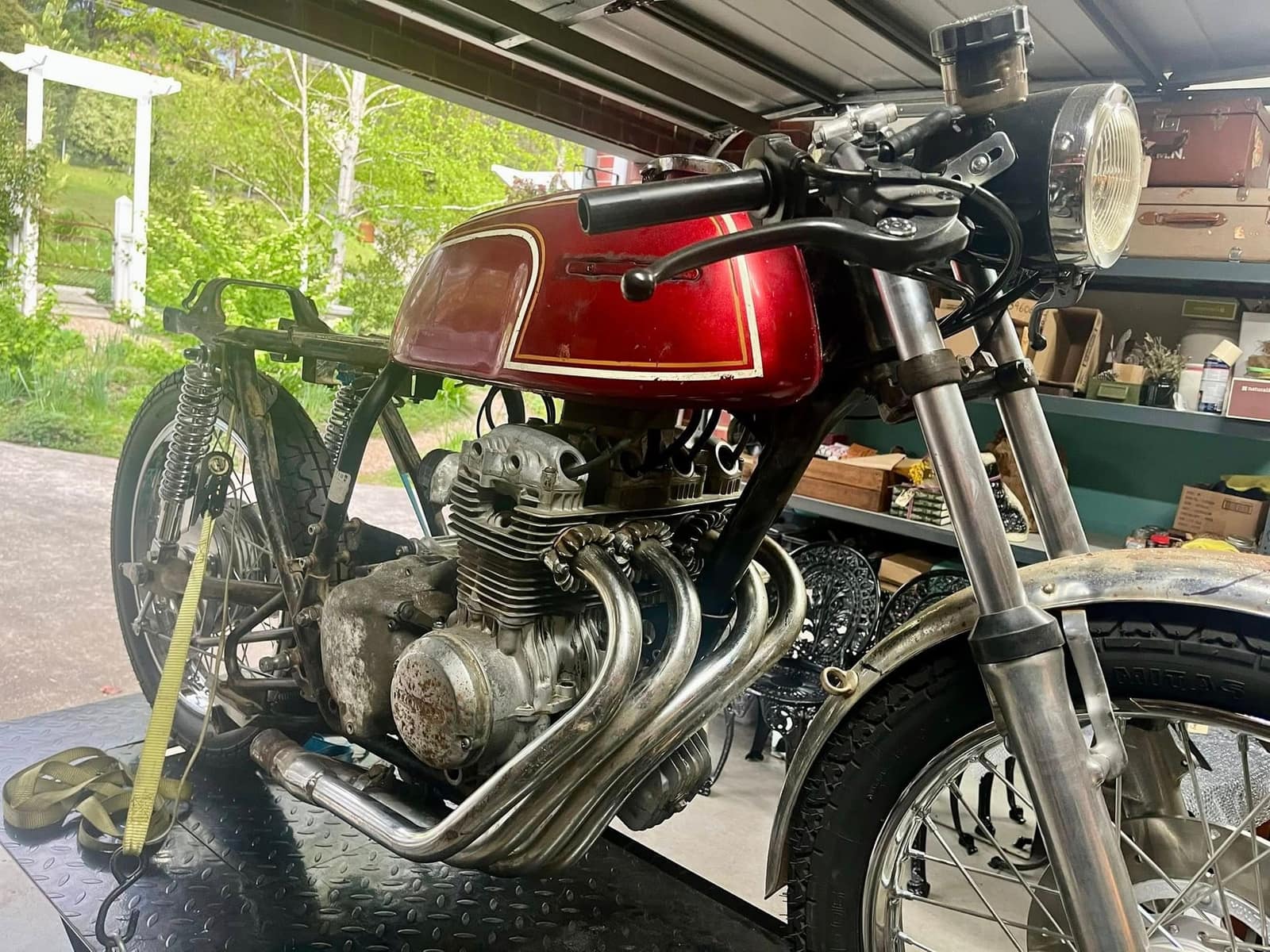 A motorcycle project on the bench